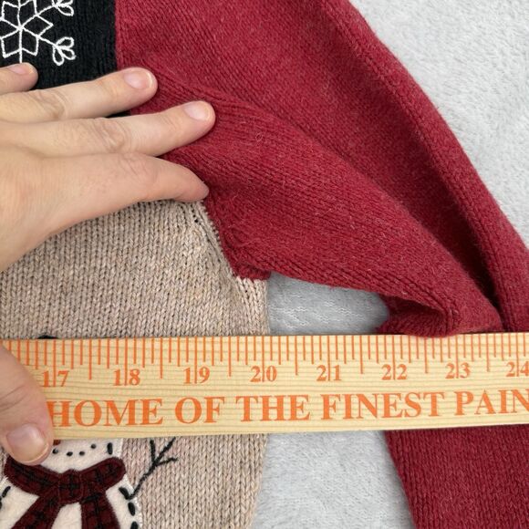 Vtg Ugly Christmas Sweater Large Petite Cardigan Snowman Holiday Winter Grandma - Picture 8 of 11